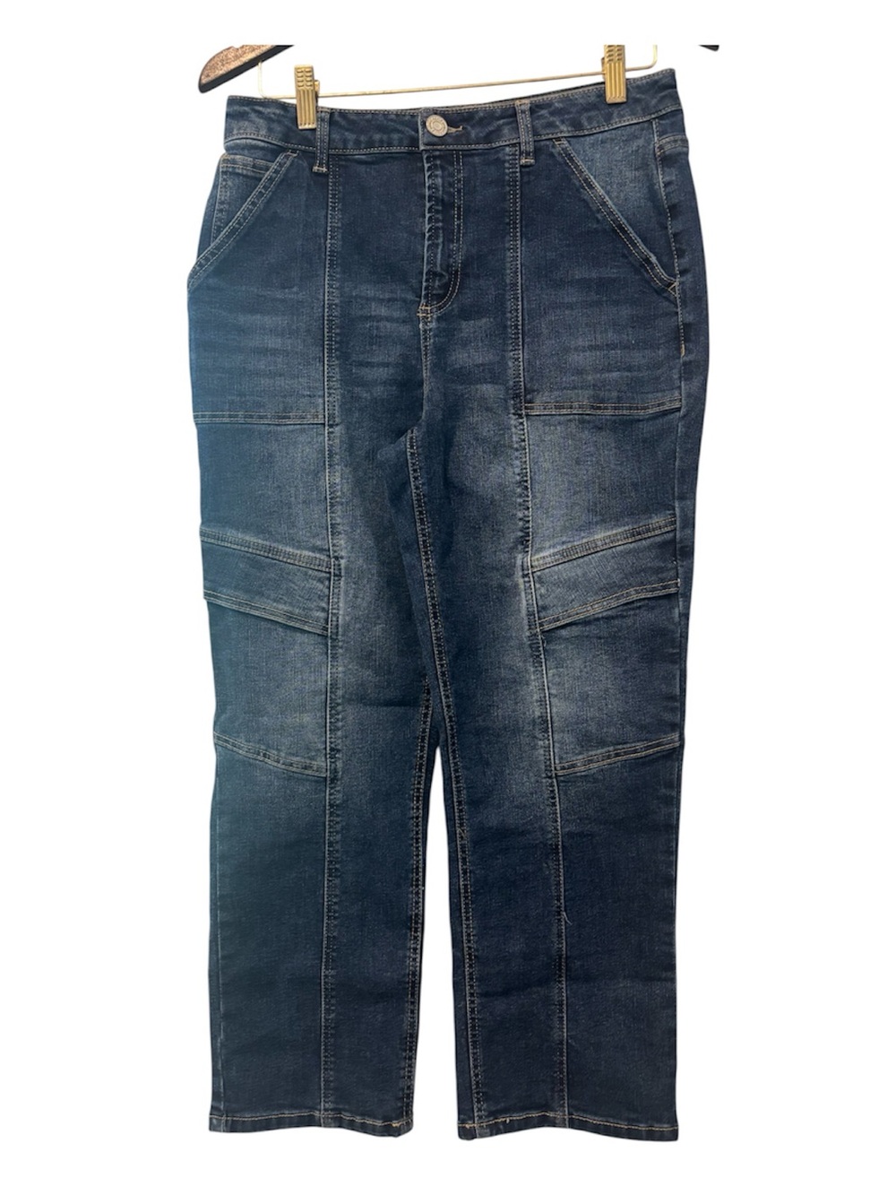 Indigo Rein Juniors Straight Utility Jeans in Dark Blue